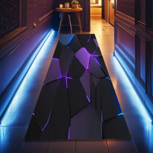 VIKAMA 3D Geometric Motorcycle Floor Mat Anti-Slip and Wear-resistant Garage Mat Corridor Game Room Long Rug Home Decoration