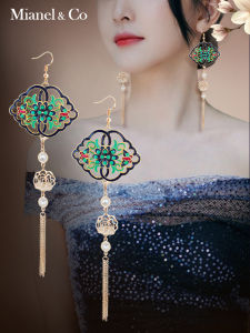 Exaggerated Long Tassel Earrings Womens New Style Qipao Court Accessories Lucky Lock Dangle Earrings Vintage Silver Alloy