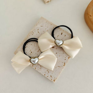 Gentle Classic Style South Korea Pearl Small Bowknot Elegance Pair Barrettes Hair Band Low Ponytail Rubber Band Hair Rope Head Clip