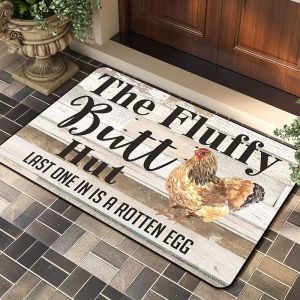 VIKAMA Front Door Mat Farmhouse Rooster Retro Wooden Plank Letter Print Non Slip Floor Mat For Indoor Outdoor Entry Home Decor