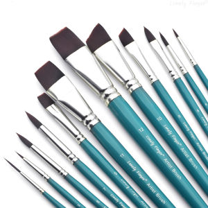 Lonely Finger | 12 Chiếc Bộ Cọ Sơn Màu Xanh Lông Nylon Cho Dầu Acrylic Màu Nước Thu Nhỏ Chi Tiết Dụng Cụ Vẽ Tranh Nghệ Thuật