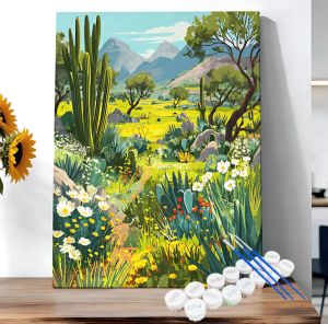 BILIBILI | Acrylic Paint By Numbers Desert Bloom Painting By Numbers on Canvas Coloring By Number for Adults Paint Digital Art