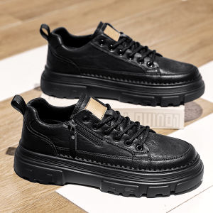 Leather Shoes Mens Comfortable Work Business Casual Heightening Black Genuine Leather Dad Shoes Workwear Board Shoes