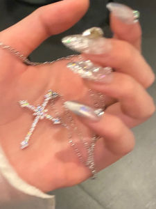 Trendy Cross Pendant Necklace Full of Zirconia Stones Iron Alloy Cold Style Sweet Cool Style Fresh out Necklace Fashion Jewelry