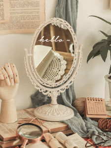 Retro Princess Makeup Mirror Dressing Table Desktop Mirror Desktop Dormitory Student HD Beauty Mirror Double-Sided Mirror Court