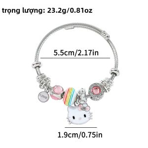 Sanrio | Vòng Tay Hello Kitty Quyến Rũ Dành Cho Bé Gái Màu Bạc Có Thể Điều Chỉnh Kèm Thẻ Chữ LOVE Và Đá Pha Lê Lấp Lánh Chất Liệu Hợp Kim Kẽm