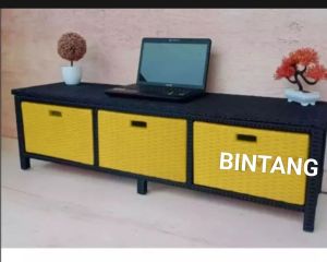 Lemari Rotan Sintetis 3 Laci Samping Meja Tv Minimalis Murah
