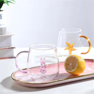 New Style 3D Animal-Shaped Glass Cups Cartoon Animal Cups with Colored Handles High-Borosilicate Glass Cups for Home Use