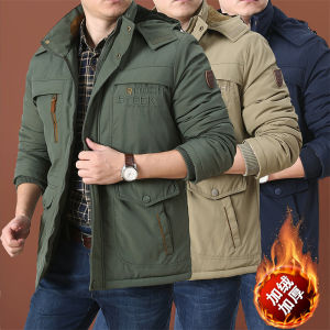 Winter Mid-Length Cotton-Padded Clothes for Young Men Fleece-lined Thickened Cold-Proof Cotton-Padded Clothing Multi-Bag Loose plus Size Cotton Jacket Heattech Outwear