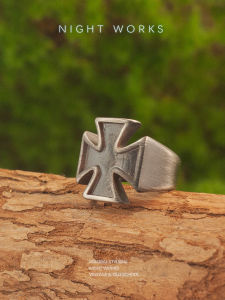 Rustic Titanium Steel Ring Mens Large Size Finger Ring Cross Medal Vintage Style Fashion Jewelry Night Works