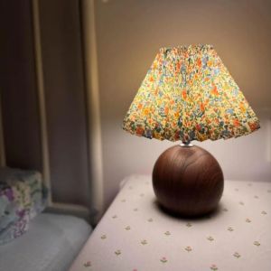 LED Bedside Table Lamp Cute Small Pleated Lamps for Nightstand Circular Walnut Ambient Light USB Bedroom Decoration Night Light