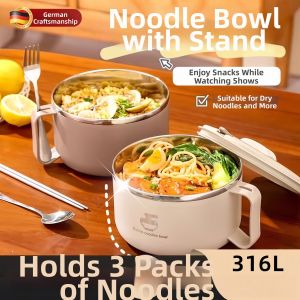RUANFU | High-Quality Food-Grade 316L Stainless Steel Large Capacity Heat-Resistant Covered Noodle Bowl