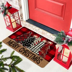 VIKAMA Buffalo Check Christmas Tree Doormat Soft Non-Slip Indoor/Outdoor Entryway Rug Christmas Decorative Mat Home Decor