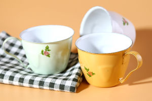 Retro Country Enamel 130ML Cute Small Water Cup Coffee Cup Decorative Cup Tea Cup D7.5L10H5.5CM European Style Metal Handle
