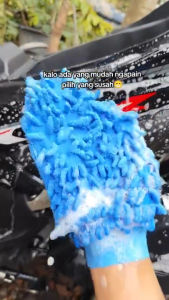 XYKJ Sarung Tangan Cuci Mobil motor tebal Biru 2IN1 Mobil Kain Lap Microfiber Daya Serap Tinggi Pembersih
