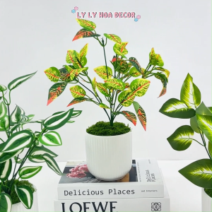 Cụm lá môn 5 nhánh 7 nhánh nhân tạo cụm lá nhựa PVC đẹp trang trí. Hoa Lụa Decor