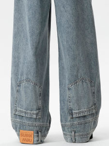 Mens Workwear Style High Waist Loose Straight Leg Jeans Spring Season American Street Retro Washed down Long Pants