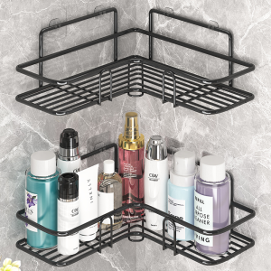 Modern Nordic Style Bathroom Triangle Storage Rack Wall Mounted Corner Toilet Organizer Iron Material No Drilling Required