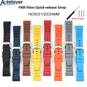 Aotelayer 19mm 20mm 21mm 22mm 24mm Fluoro Rubber Strap Breathable Design Quick Release Diving Waterproof FKM Men Women Replace Watch Band with Tool
