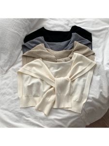 ผ้าคลุมไหล่ถักสีพื้นสำหรับผู้หญิง เสื้อคลุมคาร์ดิแกนแขนยาวแบบสวมหัว ปกโปโล สไตล์เรียบง่าย ฤดูใบไม้ร่วงปี 2025