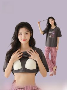 MiiOW | Bộ đồ ngủ cotton nguyên chất MiiOW dành cho nữ mùa hè 2025 Bộ đồ ngủ cotton thoáng khí có đệm ngực Bộ đồ mặc nhà thoải mái