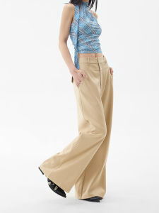 Khaki Wide Leg Suit Pants Womens Classic Drapey Straight Cut Casual Trousers Long Pants Summer New Style Slimming Effect