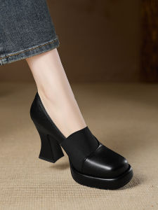 แฮนด์เมดส้นหนาแพลตฟอร์มกันน้ํารอบนิ้วเท้ารองเท้าส้นสูง หนัง รองเท้า < Ne1> สไตล์โรมันสวมใส่ทุกวันแฟชั่นรองเท้าเดียว