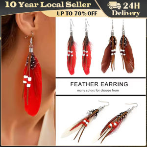 1Pair Tassel Dangling Earrings Colorful Feather Leather Beads Earrings Indian Feathers Summer Women Fashion Jewelry
