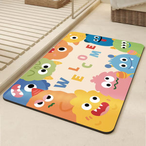 ช็ดเชื้อเท้าลายการ์ตูน แผ่นดูดซับโคลนไดอะตอม พรมห้องน้ำหนัง PU-แห้งง่าย กันลื่น