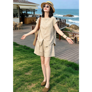 Shalldoer | Retro Loose Fit Slimming Short Sleeve Shirt and Casual Shorts Two Piece Set