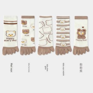 MiiOW | Tất thể thao cotton tay năm chỉ cho nữ dài đến bắp chân họa tiết hoạt hình dễ thương chống nứt kháng khuẩn tất ngón tay