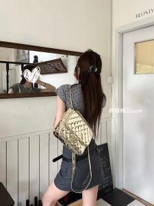 Silver Star Juuye Embossed Leather Diamond Grid Mirror Chain Dual Shoulder Bag Crossbody Backpack for Young Men And Women