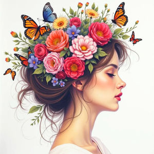 Cross Stitch Kits Lady Flower Butterfly Embroidery Portrait Home Decor Needlework Threads 11CT Picture Printed