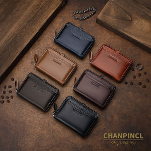 CHANPINCL Brand Mens Wallet Original Genuine Cow Leather Zipper Top Layer Leather Vertical Purse Soft Multifunctional Fashion