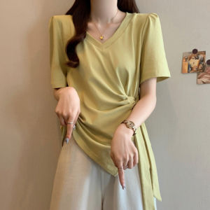 Fashion Loose Waist Ties Irregular Cut Large Size Tshirt