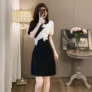 SUYE | Đầm Tay Ngắn Màu Đen Cao Cấp
