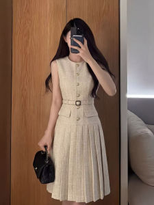 QFN | Sleeveless Round Neck Slim Fit Elegant French Style Dress