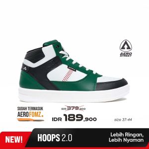 Aerostreet 37-44 Hoops High 2.0 Putih Hijau Tua & Hitam - Sepatu Sneakers Casual