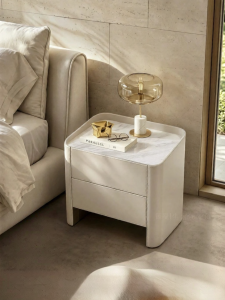 Cream Style Marble Top Bedside Cabinet 2 Drawers