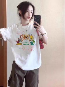 American Style Spicy Girl Design Pure Cotton Short Sleeve T-Shirt Women plus Size Loose Slimming Couple Tops Commute Style