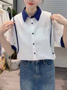 QINGNAER | Contrast Color POLO Collar Loose Leisure Shirt 2025 Summer