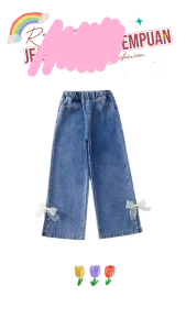 Celana Jeans Anak Perempuan Pita Mutiara Umur 1-10 Tahun Celana Panjang Jeans Anak Perempuan Terbaru