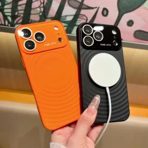 Fashion Liquid Silicone Water Ripple Pattern Big Window Case For iPhone 17 Pro Max 16 15 14 13 For Magsafe Magnetic Charge Cover