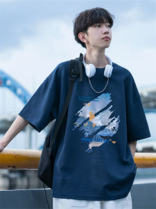 Jiaxun | Navy Print Pure Cotton Short Sleeve T-Shirt