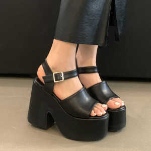 Thick Sole One-Strap Sandals Womens Chunky Heel 13cm Small Lightweight Not Tired Feet High Waterproof Platform Super High Heel Womens Shoes