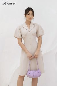 [Voucher 15% MOV 199K cap 100K Đầm nữ dáng chữ A cổ 2 ve tay bồng chất tuytsi dày dặn HeraDG SDPBB3063-S