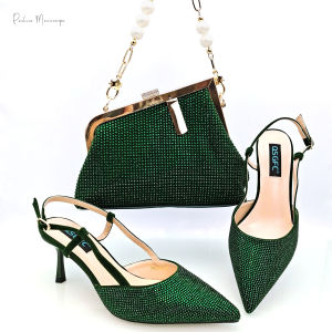 New Arrival Fashion Elegant Green Color Ladies Shoulder Bag for Party Or Commuting Large Capacity Ladies Bag and High Heels