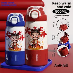 SHIPAILUO | Childrens Food Grade Stainless Steel Insulated Water Bottle 316 Inner Lid Cartoon Style Universal Use Anti-Fall Double Cup