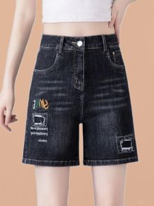 High Waist Five-Point Jeans Shorts for Women Summer New Straight Leg plus Size Casual Worn Black Mid-Length Pants for Women