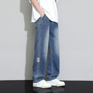 Retro Washed Mens Jeans Summer Casual Wide Leg Loose Straight Cut Trousers Teenagers Fashionable Cotton Denim Long Pants